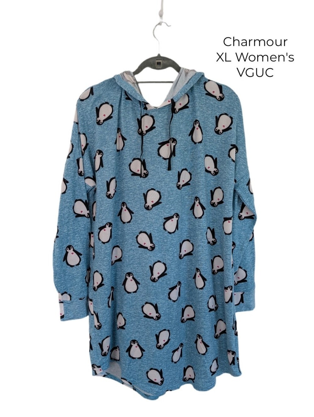 Women's XL Thinner Style Blue Penguin Print Hoodie Sweater